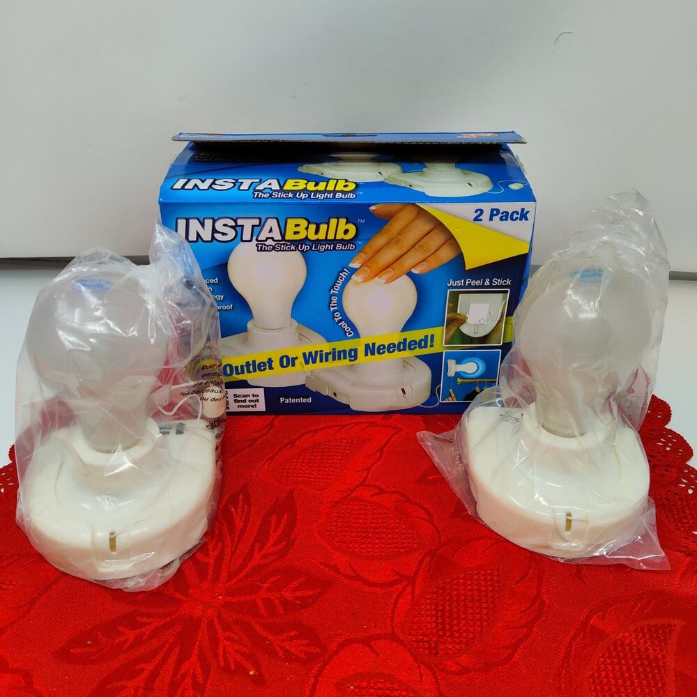4X New Telebrands InstaBulb with Power Adaptor Cordless Stick Up Light Bulbs